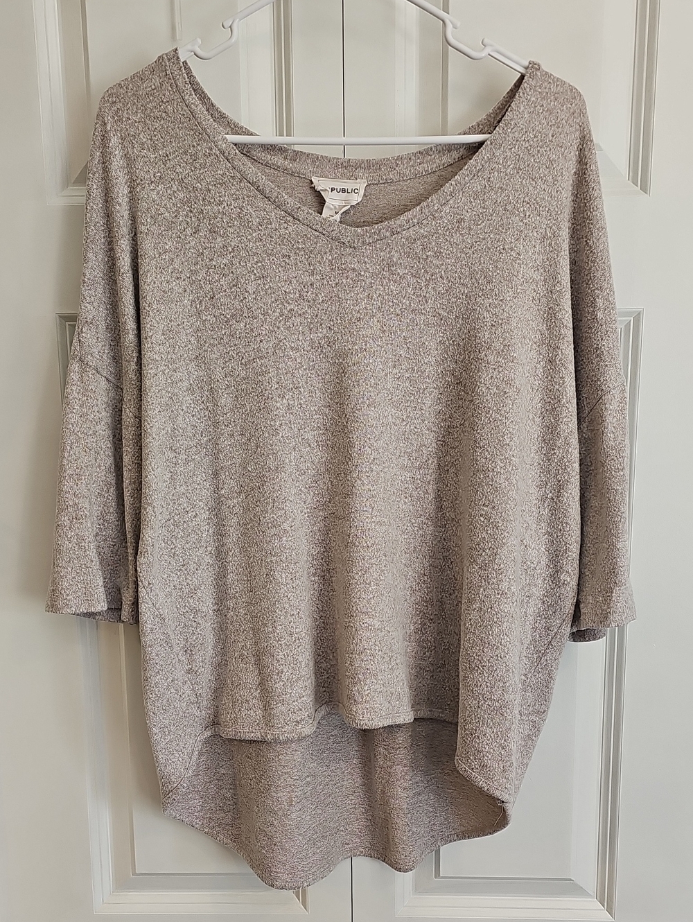 For The Republic Taupe Knit V-Neck Tunic Top